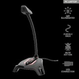 TRUST Gamer LED-es világítású USB mikrofon 23800, GXT 215 Zabi LED-Illuminated USB Gaming Microphone (23800)