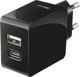 Trust Urban Dual-port smart wall charger with USB-C and USB-A port Black 21589