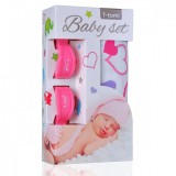 TTOMI T-TOMI Baby set - osuška bambusová + kolíčky na kočárek, růžová/srdíčka