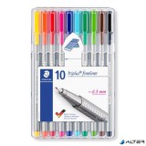 Tűfilc készlet, 0,3 mm, STAEDTLER "Triplus 334", 10 különböző szín