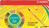 Tűfilc készlet, 0,4 mm, fém doboz, STABILO 'Point 88', 47+3 különböző szín