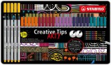 Tűfilc készlet, fém doboz, STABILO &#039;Creative Tips ARTY&#039;, 10 különböző szín, 5 különböző vastagság
