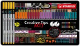 Tűfilc készlet, fém doboz, STABILO Creative Tips ARTY, 10 különböző szín, 5 különböző vastagság (TST8950620)