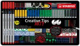 Tűfilc készlet, fém doboz, STABILO Creative Tips ARTY, 6 különböző szín, 5 különböző vastagság (TST89306120)