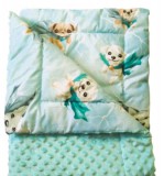 Türkiz Super Hero kutya mintás kétoldalas minky baba takaró - 75x100 cm