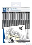 Tusfilc készlet, 12 különböző vonalvastagság, STAEDTLER 'Pigment Liner 308', fekete