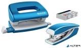 Tűzőgép és lyukasztó szett, 10 lap, fém, LEITZ "Wow Mini", kék
