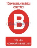 "Tűzveszélyességi osztály B" Utánvilágító tábla, 175x250mm