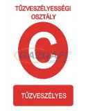 "Tűzveszélyességi osztály C" Utánvilágító öntapadó felirat, 175x250mm