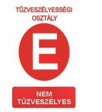 "Tűzveszélyességi osztály E" Utánvilágító öntapadó felirat, 175x250mm