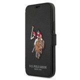 U.S. Polo Assn. US Polo USFLBKP12SPUGFLBK iPhone 12 mini 5,4" fekete könyvtok Polo Embroidery Collection