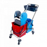 Uctem Plastic Ltd. Takarítókocsi, krómvázas, 2x18 literes herkules vödörrel