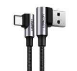 Ugreen adatkábel (USB - Type-C, 3A, gyorstöltő 3.0, 50cm, 90 fokos, cipőfűző) FEKETE