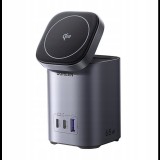 UGREEN asztali hálózati töltő, mágneses, vezeték nélküli töltés, 65W, 4 az 1-ben, 2x USB-C, 1x USB-A, GaN, szürke (UGR5633)