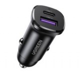 Ugreen EC305 autós töltő USB+Type-C aljzat (30W, PD gyorstöltő 3.0) FEKETE