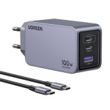 Ugreen Nexode Pro EU 3-Port GaN PD Fast Charger With USB-C Cable Univerzális Fekete, Szürke Váltakozó áram Gyorstöltés Beltéri
