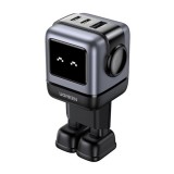 Ugreen nexode rg hálózati töltő usb+2 type-c aljzat (65w, gan, gyorstöltő, led kijelző) sötétszürke