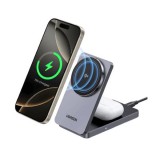 UGREEN töltőállomás, vezeték nélküli töltés, Qi2, 15W, 2 az 1-ben, MagFlow, MagSafe, szürke (Tápegység nélkül) (45023)