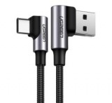 Ugreen US176 adatkábel (USB - Type-C, 3A, gyorstöltő 3.0, 100cm, 90 fokos, cipőfűző) SÖTÉTSZÜRKE
