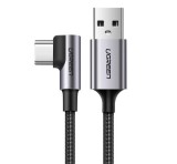 UGREEN US284 adatkábel (USB - Type-C, 15W, gyorstöltő 3.0, 300cm, 90 fokos, cipőfűző) FEKETE