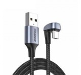 Ugreen US311 adatkábel és töltő (USB - Type-C, 3A, QC 3.0, 200cm, 180 fokos, cipőfűző minta) FEKETE