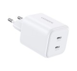 UGREEN X526 hálózati töltő 2 Type-C aljzat (45W, GaN, gyorstöltő) FEHÉR