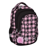 Unipap St.Right Rózsaszín-fekete szív mintás iskolatáska, hátizsák BP26 39x27x17cm