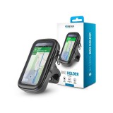 Univerzális kerékpárra szerelhető, por- és cseppálló telefontartó max. 6,5" méretű készülékekhez - Forever BH-100XXL Bike Holder - fekete (TF-0093)