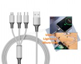 Univerzális Micro-USB USB-C és iPhone Lightning telefon töltőkábel M6278-S