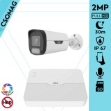 Uniview 1 cső kamerás IP megfigyelőrendszer 2MP HD biztonsági kamera, 2.8 mm-es fix objektívvel, SD kártya foglalattal, PoE, beépített mikrofonnal, fehér fénnyel, kültéri