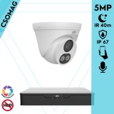 Uniview 1 turret kamerás analóg megfigyelőrendszer 5MP HD biztonsági kamera, 2.8 mm fix objektív, ColorHunter technológia, Dual light megvilágítással