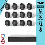 Uniview 12 cső kamerás analóg megfigyelőrendszer 2MP HD biztonsági kamera, 2.8 mm fix objektív, ColorHunter technológia, fém ház