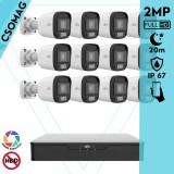 Uniview 12 cső kamerás analóg megfigyelőrendszer 2MP HD biztonsági kamera, 2.8 mm fix objektívvel, ColorHunter technológia