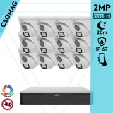 Uniview 12 turret kamerás analóg megfigyelőrendszer 2MP HD biztonsági kamera, 2.8 mm fix objektívvel, ColorHunter technológia