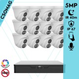 Uniview 12 turret kamerás analóg megfigyelőrendszer 5MP HD biztonsági kamera, 2.8 mm fix objektív, ColorHunter technológia, Dual light megvilágítással