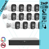 Uniview 14 cső kamerás analóg megfigyelőrendszer 2MP HD biztonsági kamera, 2.8 mm fix objektívvel, ColorHunter technológia