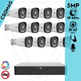 Uniview 14 cső kamerás analóg megfigyelőrendszer 5MP HD biztonsági kamera, 2.8 mm fix objektív, ColorHunter technológia, Dual light megvilágítással