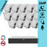 Uniview 14 turret kamerás analóg megfigyelőrendszer 5MP HD biztonsági kamera, 2.8 mm fix objektív, ColorHunter technológia, Dual light megvilágítással