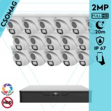 Uniview 16 turret kamerás analóg megfigyelőrendszer 2MP HD biztonsági kamera, 2.8 mm fix objektívvel, ColorHunter technológia