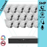 Uniview 16 turret kamerás analóg megfigyelőrendszer 5MP HD biztonsági kamera, 2.8 mm fix objektív, ColorHunter technológia, Dual light megvilágítással