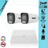 Uniview 2 cső kamerás IP megfigyelőrendszer 2MP HD biztonsági kamera, 2.8 mm-es fix objektívvel, SD kártya foglalattal, PoE, beépített mikrofonnal, fehér fénnyel, kültéri