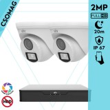 Uniview 2 turret kamerás analóg megfigyelőrendszer 2MP HD biztonsági kamera, 2.8 mm fix objektívvel, ColorHunter technológia