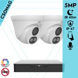 Uniview 2 turret kamerás analóg megfigyelőrendszer 5MP HD biztonsági kamera, 2.8 mm fix objektív, ColorHunter technológia, Dual light megvilágítással