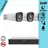 Uniview 3 cső kamerás analóg megfigyelőrendszer 5MP HD biztonsági kamera, 2.8 mm fix objektív, ColorHunter technológia, Dual light megvilágítással