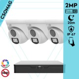 Uniview 3 turret kamerás analóg megfigyelőrendszer 2MP HD biztonsági kamera, 2.8 mm fix objektívvel, ColorHunter technológia