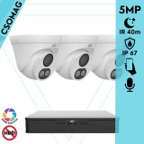 Uniview 3 turret kamerás analóg megfigyelőrendszer 5MP HD biztonsági kamera, 2.8 mm fix objektív, ColorHunter technológia, Dual light megvilágítással