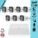 Uniview 7 cső kamerás IP megfigyelőrendszer 2MP HD biztonsági kamera, 2.8 mm-es fix objektívvel, SD kártya foglalattal, PoE, beépített mikrofonnal, fehér fénnyel, kültéri
