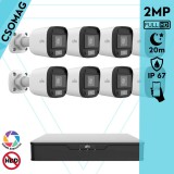 Uniview 8 cső kamerás analóg megfigyelőrendszer 2MP HD biztonsági kamera, 2.8 mm fix objektívvel, ColorHunter technológia