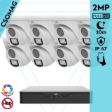Uniview 8 turret kamerás analóg megfigyelőrendszer 2MP HD biztonsági kamera, 2.8 mm fix objektívvel, ColorHunter technológia
