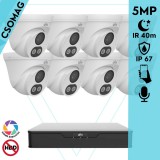 Uniview 8 turret kamerás analóg megfigyelőrendszer 5MP HD biztonsági kamera, 2.8 mm fix objektív, ColorHunter technológia, Dual light megvilágítással